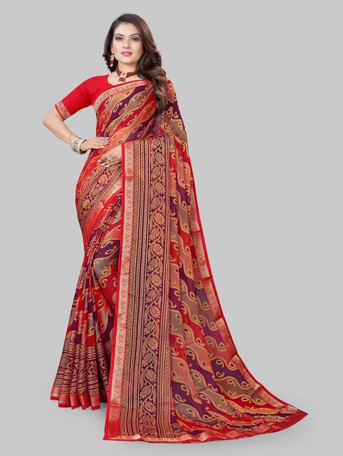 women's self design red colored saree - 20130958 - Very Small Image - 1
