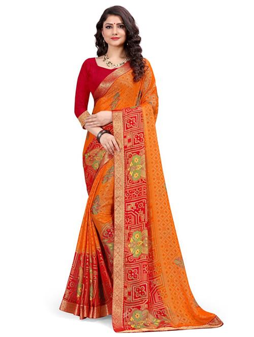 orange woven saree with blouse - 20130995 - Very Small Image - 1