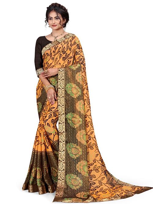 orange printed saree with blouse - 20131044 - Very Small Image - 1