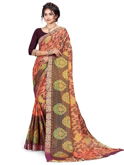 orange woven saree with blouse - 20131046 - Very Small Image - 1