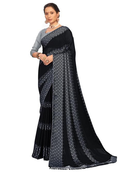 black woven saree with blouse - 20131088 - Very Small Image - 1