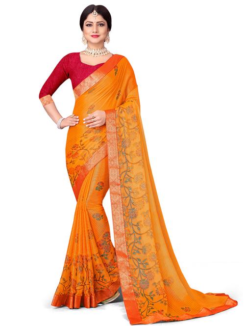 orange woven saree with blouse - 20131099 - Very Small Image - 1