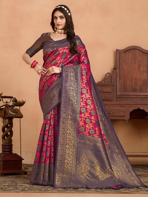 women's self design pink colored saree with blouse - 20131243 - Very Small Image - 1