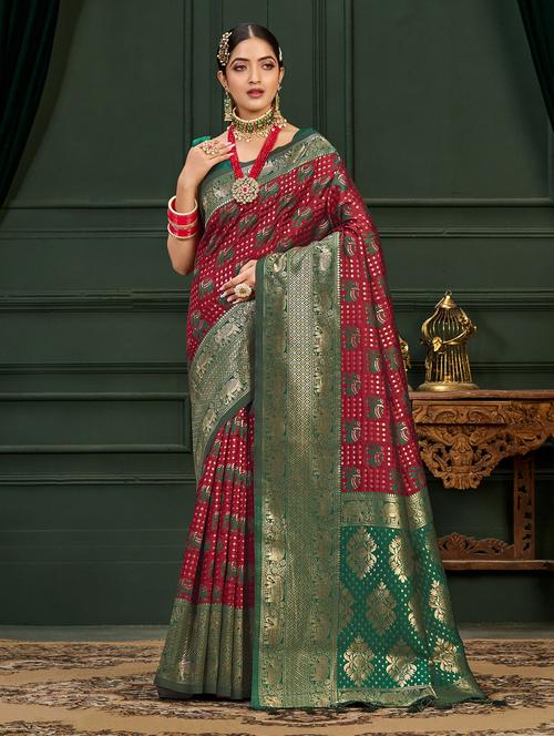 women's self design maroon colored saree with blouse - 20131253 - Very Small Image - 1