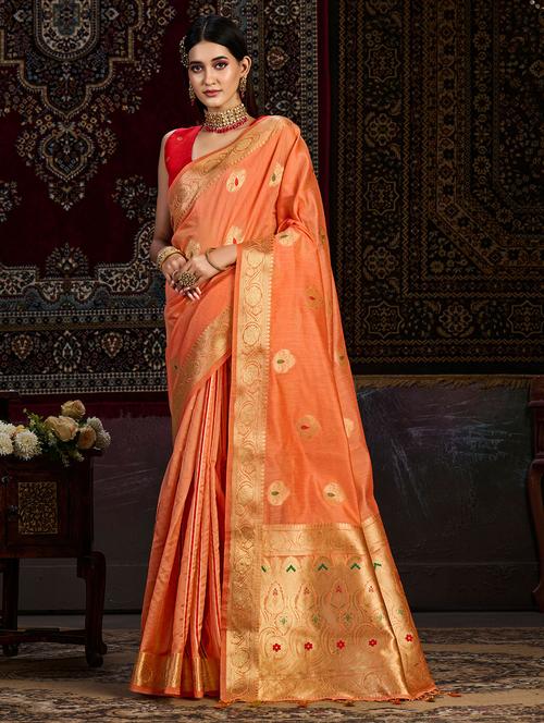 orange art silk kanjivaram saree with blouse - 20131326 - Very Small Image - 1