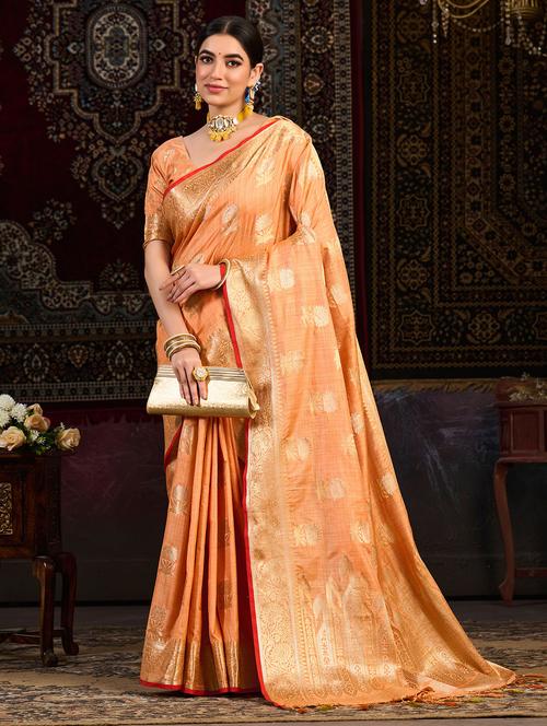 orange art silk kanjivaram saree with blouse - 20131335 - Very Small Image - 1