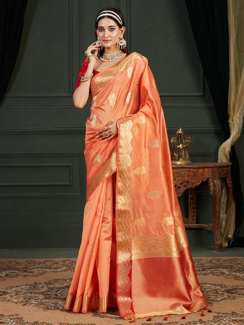 orange organza banarasi saree - 20131372 - Very Small Image - 1