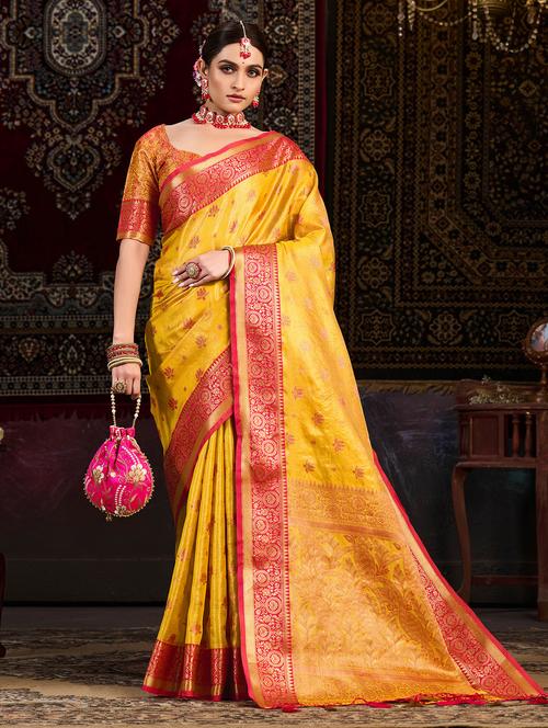women's self design yellow colored saree with blouse - 20131393 - Very Small Image - 1