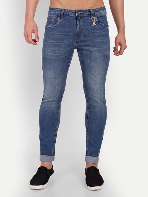 men blue solids washed jeans - 20131510 - Very Small Image - 1