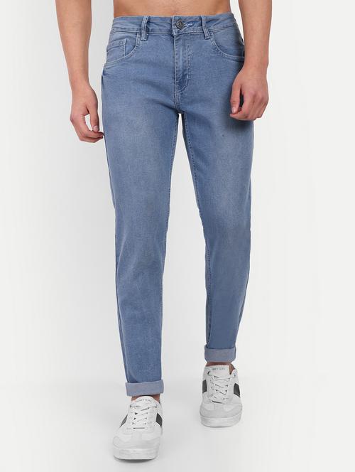 men blue solids washed jeans - 20131513 - Very Small Image - 1