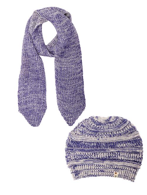 blue set of chunky ponytail beanie and muffler for women - 20132505 - Very Small Image - 1
