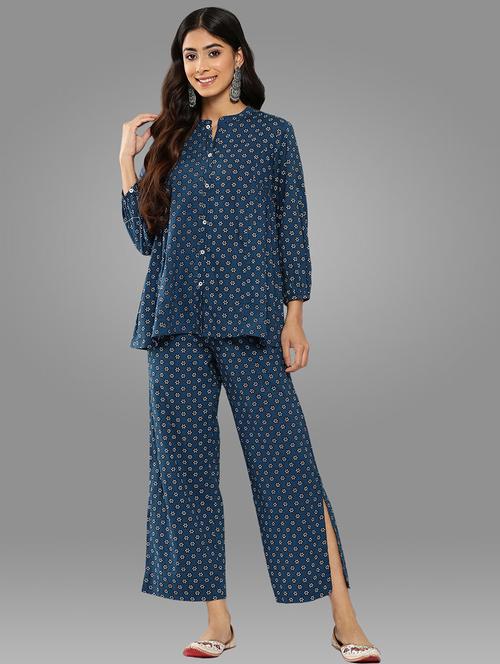 blue printed top pants set - 20132750 - Very Small Image - 1
