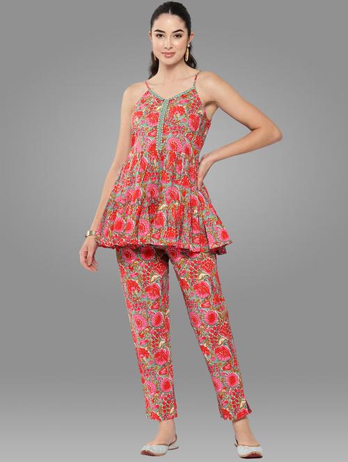 red printed top & pants set - 20132752 - Very Small Image - 1