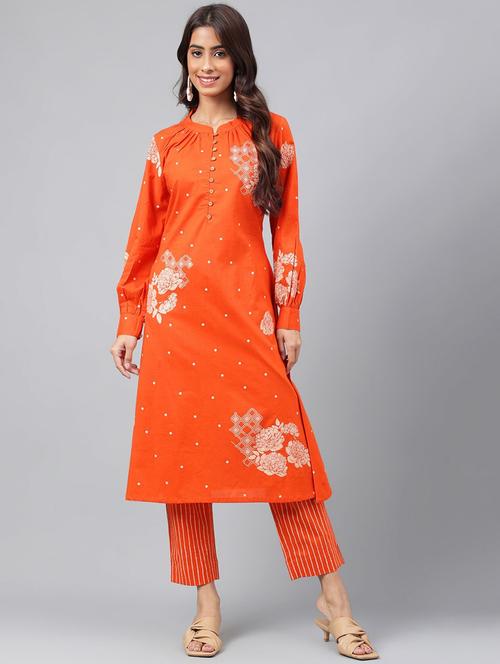 women orange mandarin neck kurta pant set - 20132753 - Very Small Image - 1