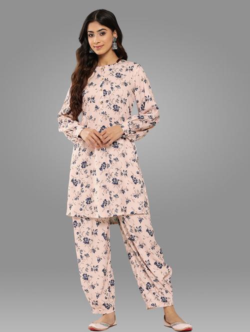 peach printed kurta salwar set - 20132770 - Very Small Image - 1
