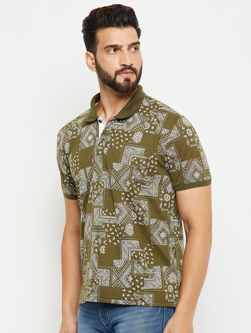 olive printed short sleeves regular fit polo t-shirt - 20132800 - Very Small Image - 1