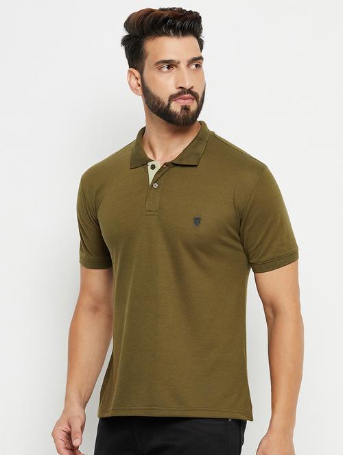 olive solid short sleeves regular fit polo t-shirt - 20132825 - Very Small Image - 1