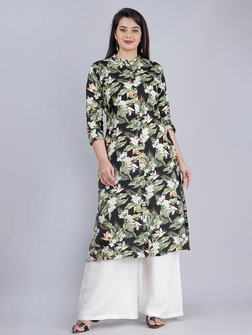 mandarin neck floral printed kurta palazzo set - 20132979 - Very Small Image - 1