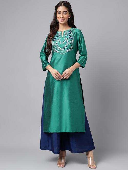 yoke embroidered straight kurta - 20133036 - Very Small Image - 1