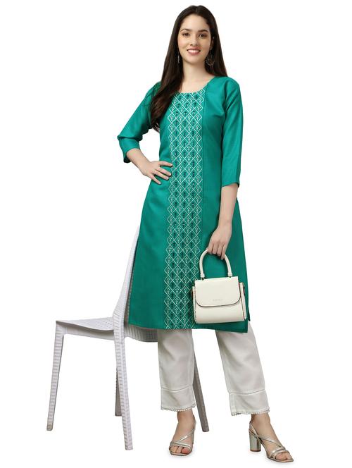 round neck embroidered straight kurta - 20133147 - Very Small Image - 1