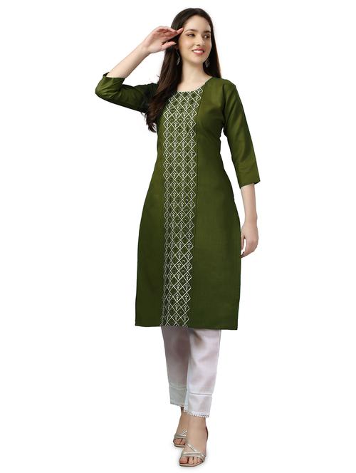 round neck embroidered straight kurta - 20133152 - Very Small Image - 1