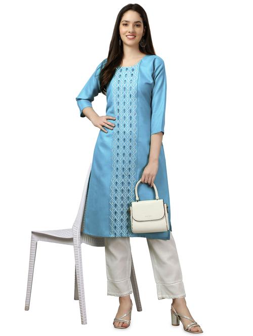 round neck embroidered straight kurta - 20133153 - Very Small Image - 1