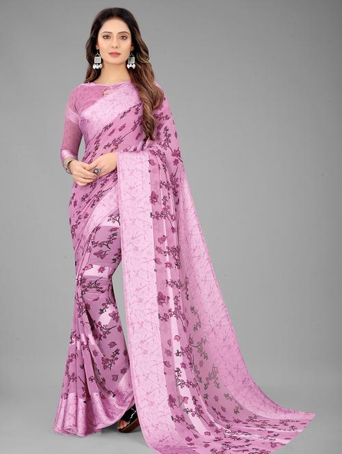 purple floral print saree with blouse - 20135688 - Very Small Image - 1
