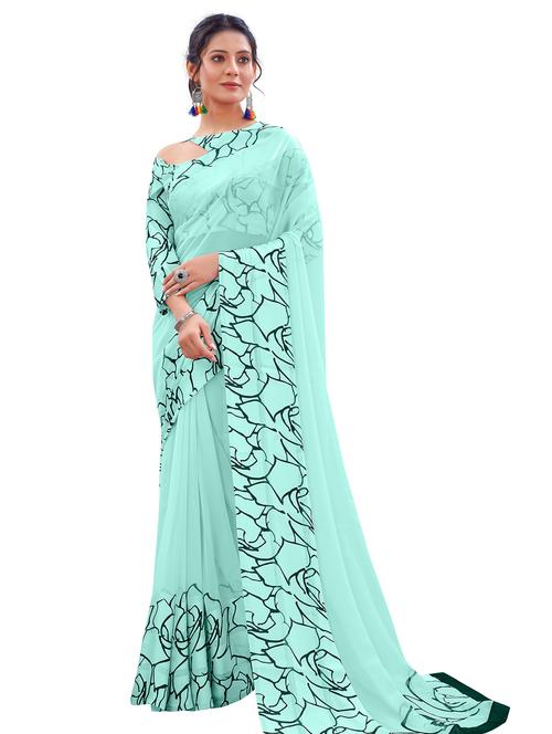 blue printed saree with blouse - 20135711 - Very Small Image - 1
