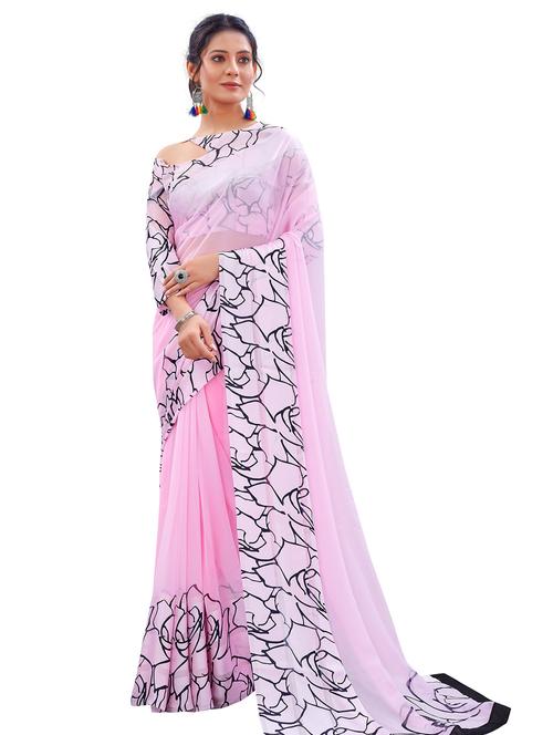 pink printed saree with blouse - 20135712 - Very Small Image - 1