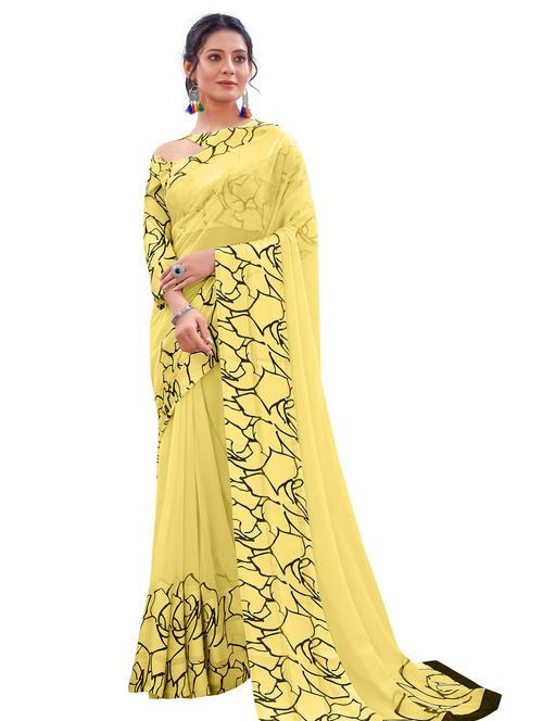 yellow printed saree with blouse - 20135720 - Very Small Image - 1