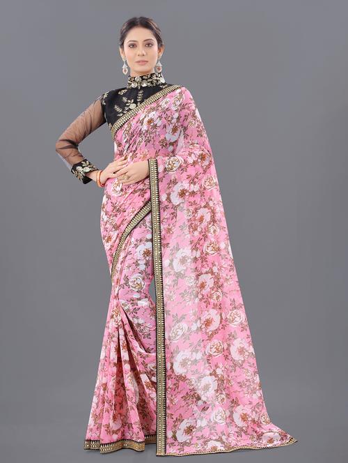 floral printed saree with blouse - 20135852 - Very Small Image - 1