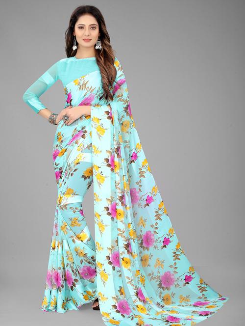 floral printed saree with blouse - 20136272 - Very Small Image - 1