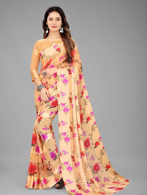 floral printed saree with blouse - 20136274 - Very Small Image - 1