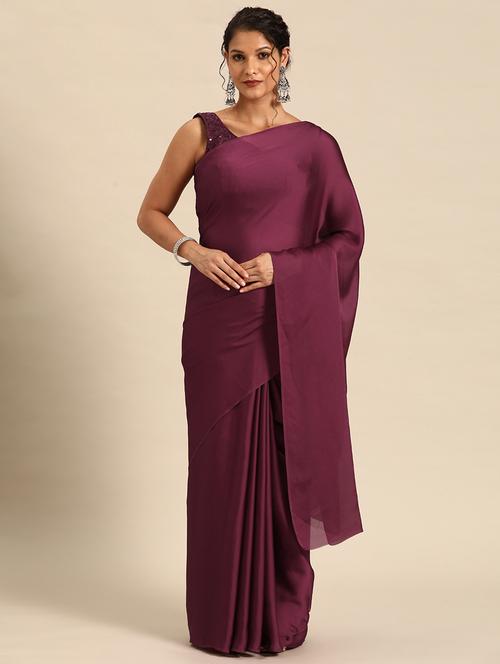solid plain saree with embroidered blouse - 20136582 - Very Small Image - 1