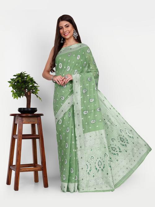 women's paisley light green colored saree - 20136615 - Very Small Image - 1