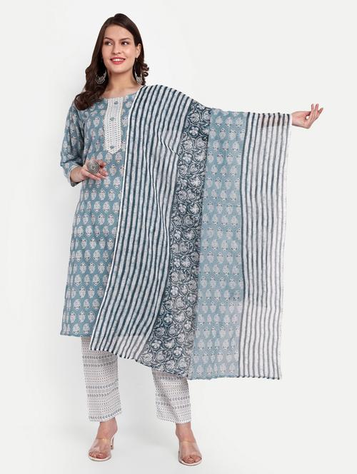 printed kurta pant set with dupatta - 20136639 - Very Small Image - 1
