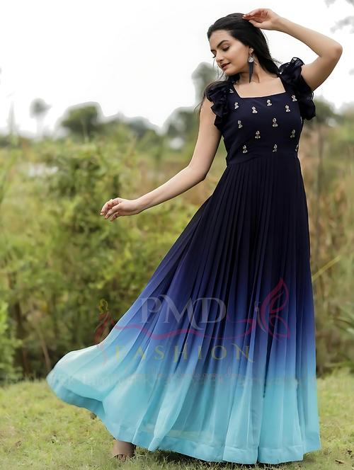 light blue ombre flared gown - 20137065 - Very Small Image - 1