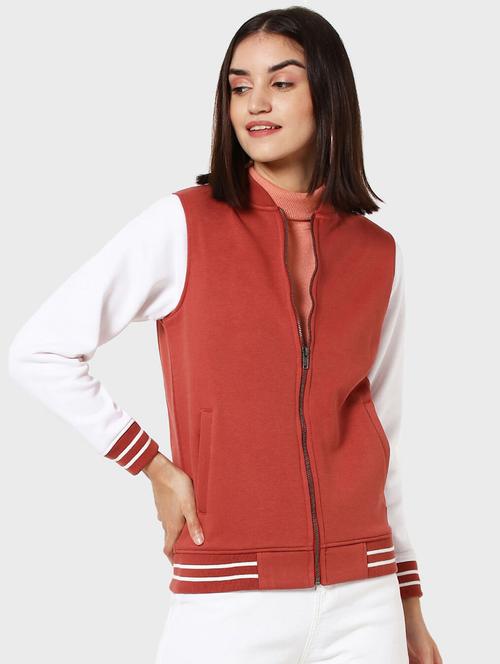 red color blocked long sleeve varsity jacket - 20145280 - Very Small Image - 1