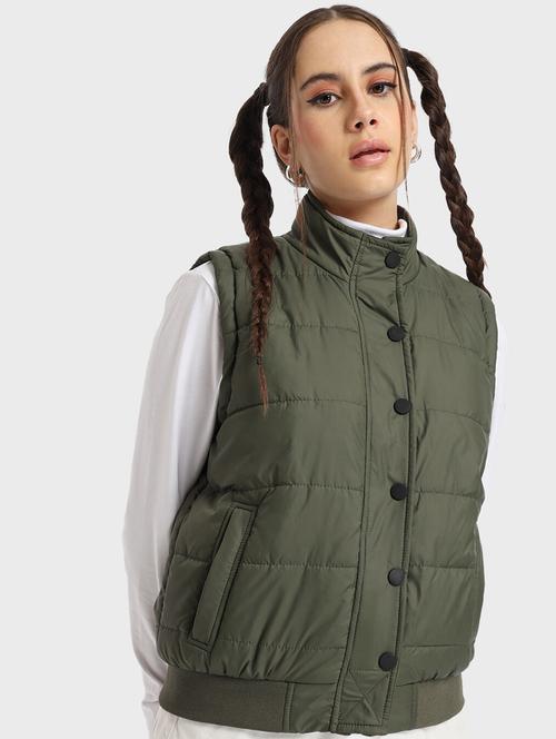 green solid sleeveless bomber jacket - 20145289 - Very Small Image - 1