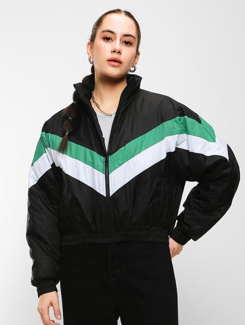 black color blocked long sleeve jacket - 20145293 - Very Small Image - 1