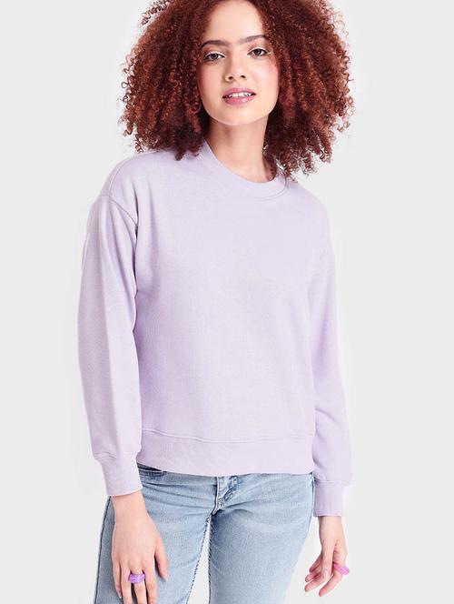 lavender solid round neck sweatshirt - 20145864 - Very Small Image - 1