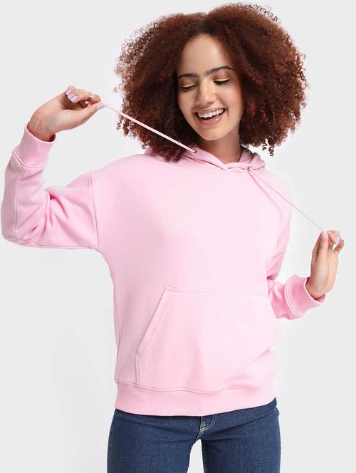 pink solid long sleeve hooded sweatshirt - 20145871 - Very Small Image - 1