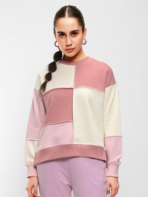 pink color blocked round neck sweatshirt - 20145883 - Very Small Image - 1