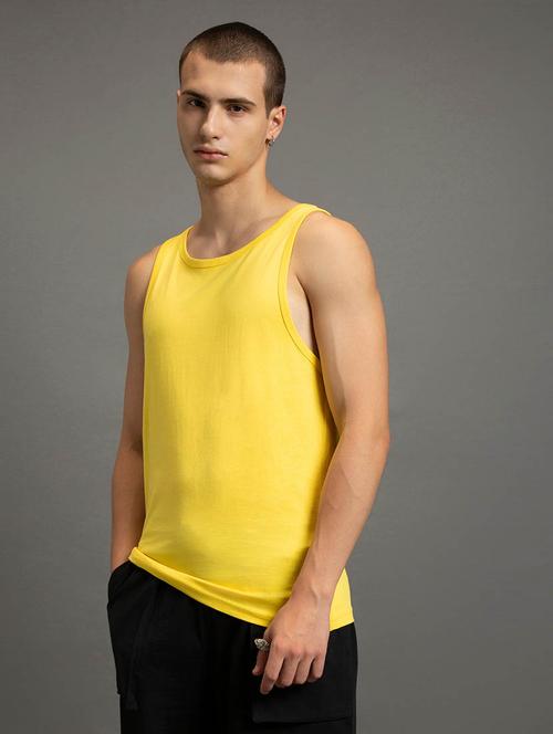 yellow solid cotton vest - 20148044 - Very Small Image - 1