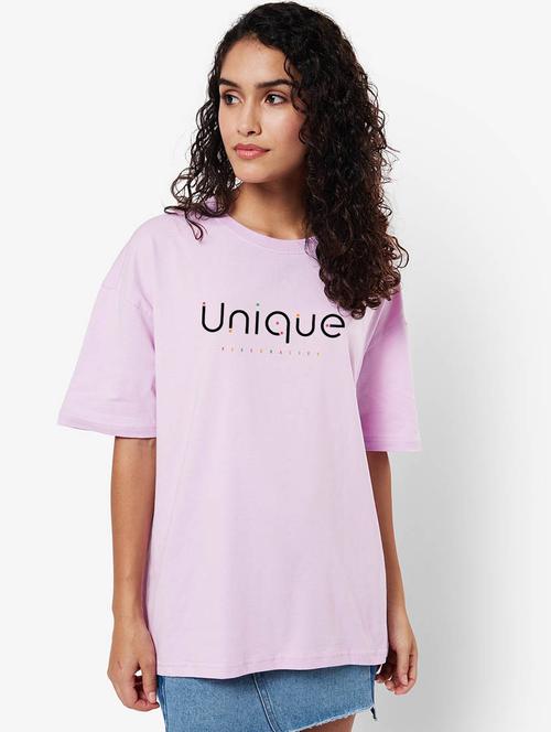lavender round neck printed regular t-shirt - 20148242 - Very Small Image - 1
