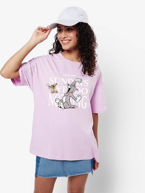 lavender round neck printed regular t-shirt - 20148243 - Very Small Image - 1