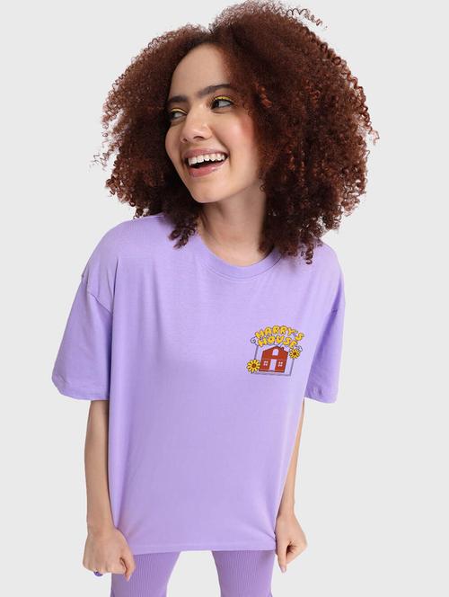 lavender round neck printed regular t-shirt - 20148258 - Very Small Image - 1