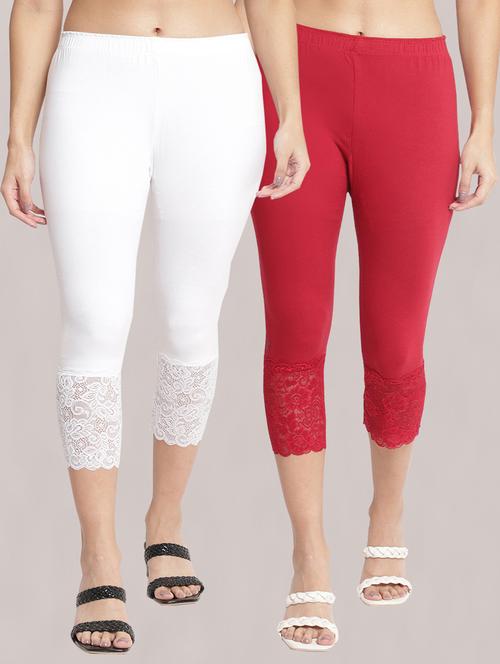 pack of 2 solid lace detailed capris - 20148449 - Very Small Image - 1