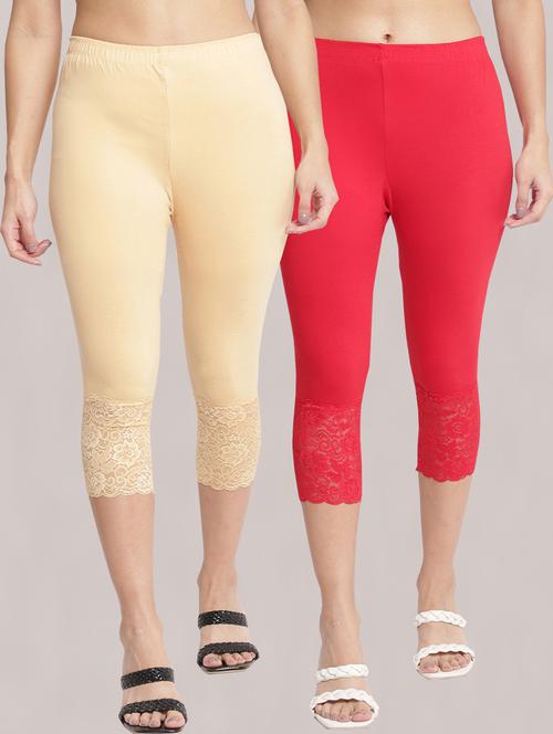pack of 2 solid lace detailed capris - 20148455 - Very Small Image - 1