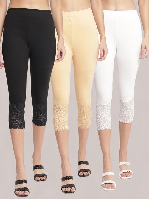 pack of 3 solid lace detailed capris - 20148510 - Very Small Image - 1